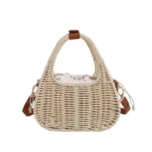 Bolsa Palha Trançada Lille com Fecho de Corda